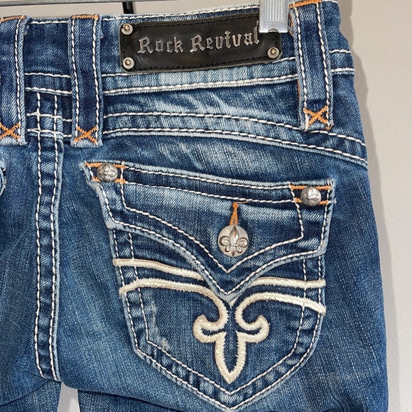 Rock Revival Stephanie Capri Denim Jeans Size 26 Whiskered Distressed Stretch - Picture 3 of 12